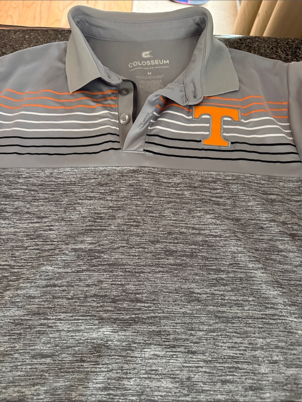 Colosseum Men's Gray Polo with Orange T and Striped Chest